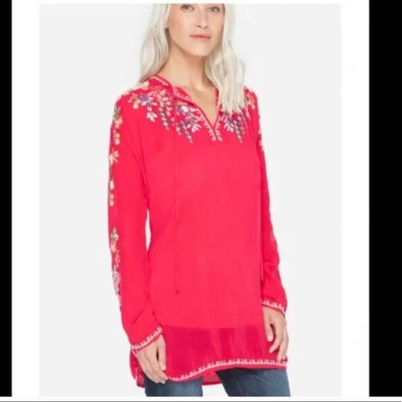 Johnny Was | Red Long Sleeve Blouse Embroidered Rayon XS - Picture 10 of 10